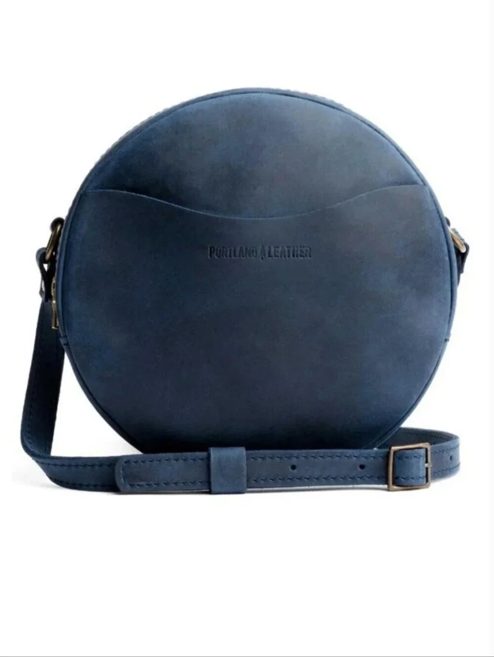 Portland Leather Goods Circle Crossbody Large Deep Water Blue Leather Bag